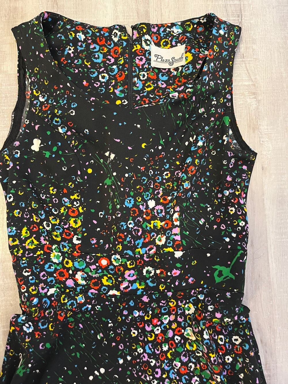 VTG 70s Black Floral Day-Glo Maxi Dress Sleeveless Colorful Psychedelic Spring